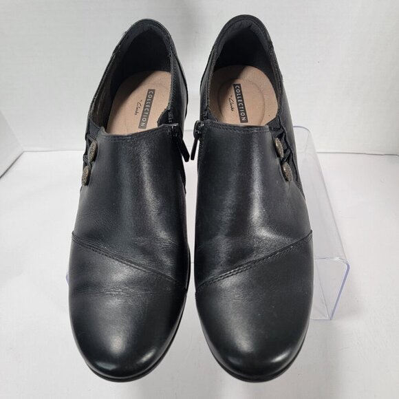 Clarks womens 8 Emslie Warren Slip On Loafer Black Leather Office Mid Heel - Picture 5 of 11